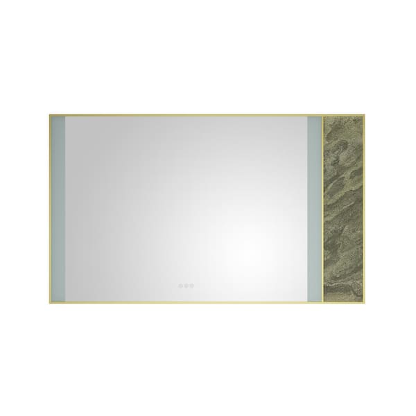 ANGELES HOME 60 in. W x 36 in. H Large Rectangular Stainless Steel Framed Dimmable Wall LED Bathroom Vanity Mirror in Gold Frame