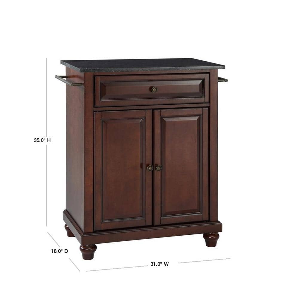 Vintage Mahogany Cambridge Kitchen Island with Black Granite Top
