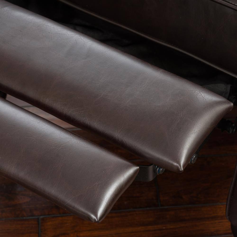 Brown Tufted Leather Wingback Recliner with Wood Legs