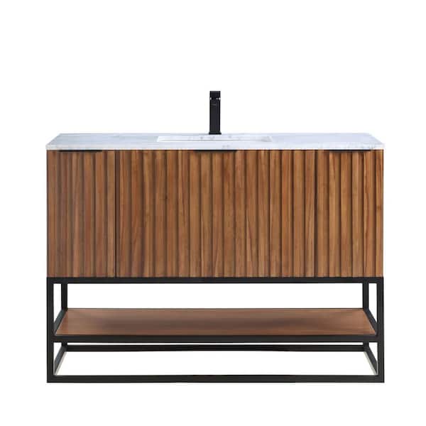 Terra 48 in. W x 22 in. D x 34 in. H Bath Vanity in Walnut and Matte Black with Marble Vanity Top in White