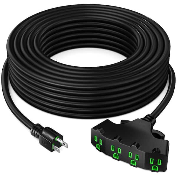 30 ft. 12 / 3 Heavy Duty Indoor T-Shaped Extension Cord 4-Outlet 15 Amps Black