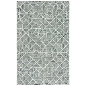 Abstract Dark Green/Ivory Doormat 3 ft. x 5 ft. Abstract Geometric Area Rug