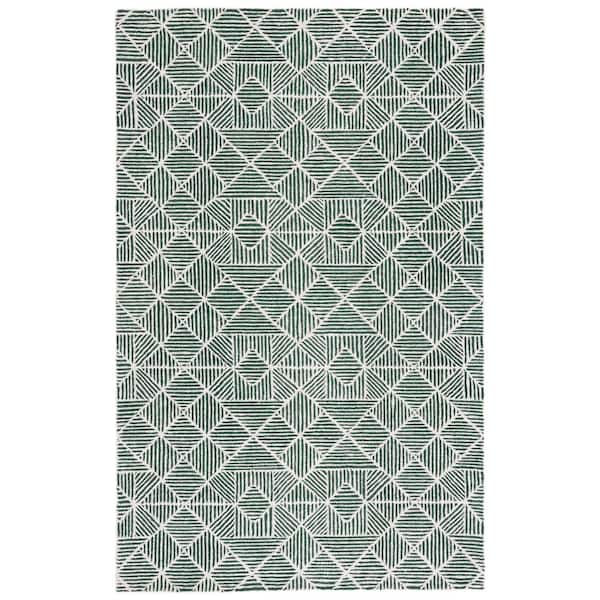 SAFAVIEH Abstract Dark Green/Ivory Doormat 3 ft. x 5 ft. Abstract Geometric Area Rug