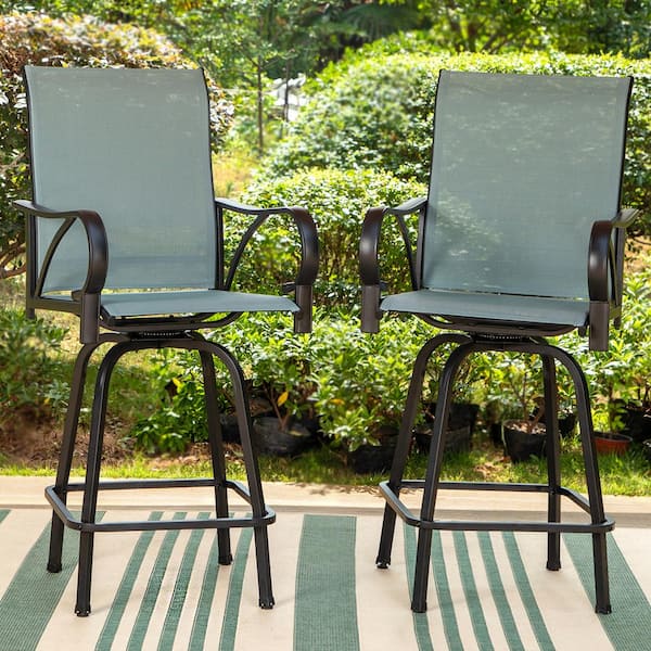 PHI VILLA 29 in. H Swivel Metal Frame Outdoor Bar Stools (2-Pack)