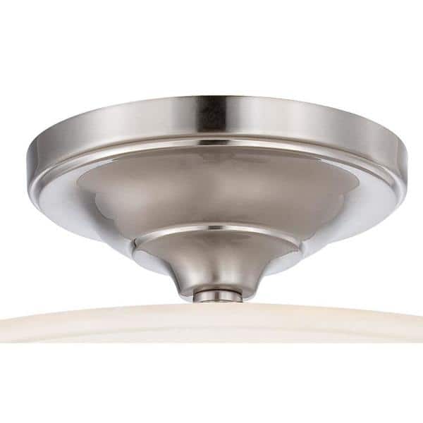 Etched White Glass & Brushed Nickel 2-Light Semi-Flush Ceiling Fixture