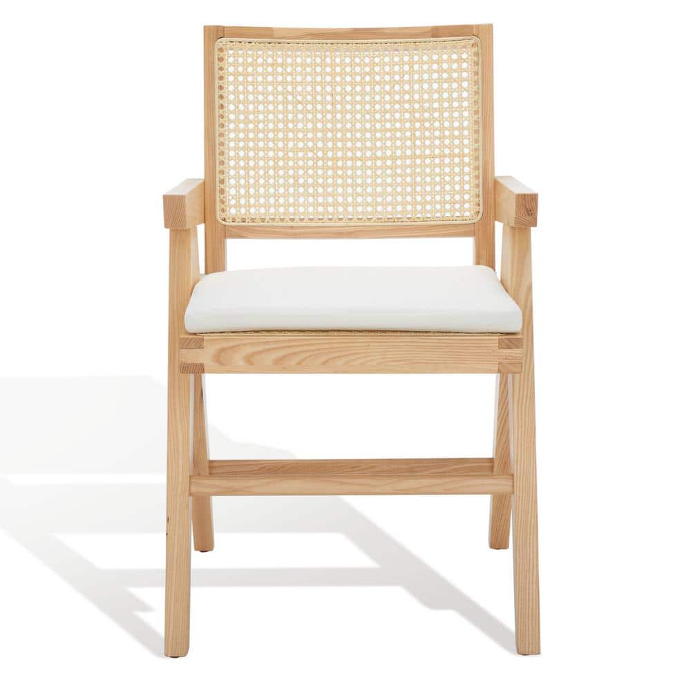 Colette 23" Natural Ash Wood & Rattan Armchair with White Cushion