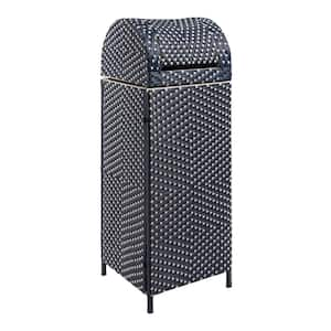 Ellison 31.39 Gal. All-Weather Wicker/Metal Swing Top Lid Hideaway Outdoor Trash Can, Navy/White