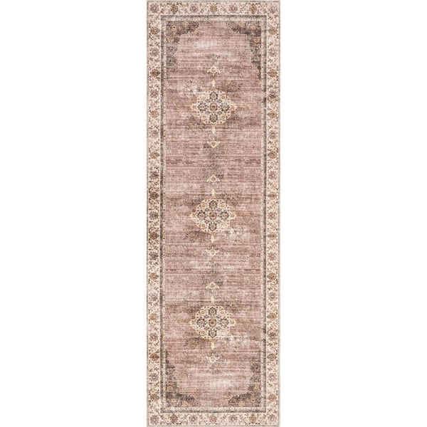 Rosewood Vintage Machine Washable Blush 2 ft. x 8 ft. Indoor/Outdoor Patio Runner Rug