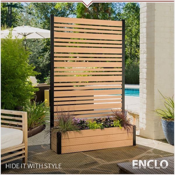 Florence 6 ft. x 4 ft. x 1 ft. Cedar Freestanding Wood Tek Vinyl Privacy Screen and Planter Box Kit