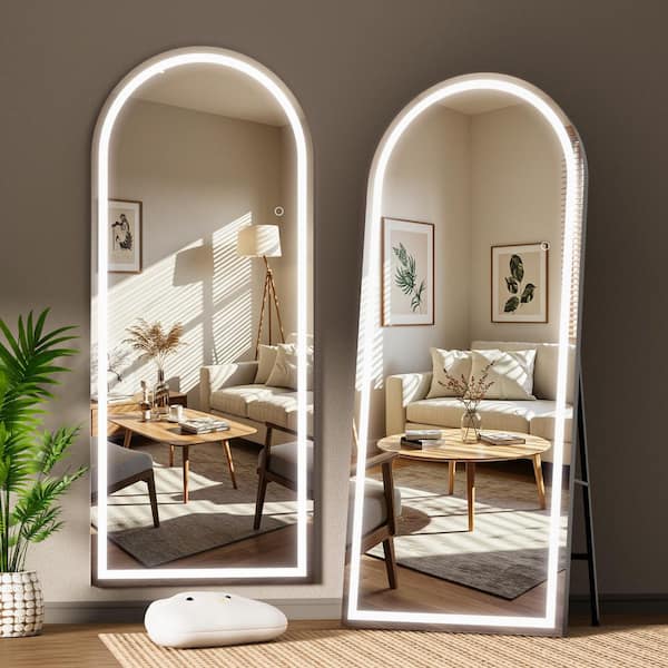 Vosuja 33 in. W x 81 in. H Black Frame Arch LED Full-Length Mirror, Adjustable Brightness and Colors, Tempered Glass