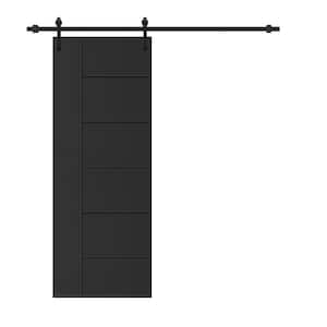 Modern Classic 30 in. x 96 in. Black Stained Composite MDF Paneled Sliding Barn Door with Hardware Kit