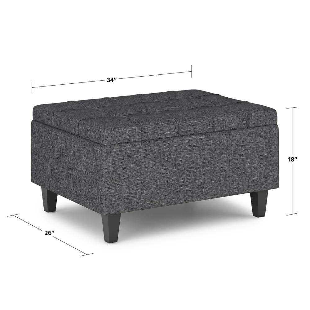 Slate Gray Tufted Cocktail Storage Ottoman with Eucalyptus Wood Legs
