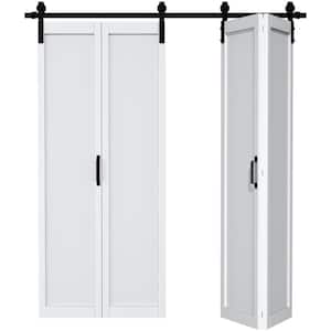 72 in. x 84 in. Paneled 1 Lite White Finished Composite MDF Bifold Sliding Barn Door with Hardware Kit