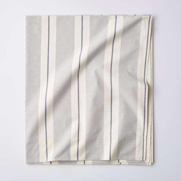 The Company Store Wide Stripe Yarn Dyed Navy 200-Thread Count Cotton Percale Twin/Twin XL Flat Sheet