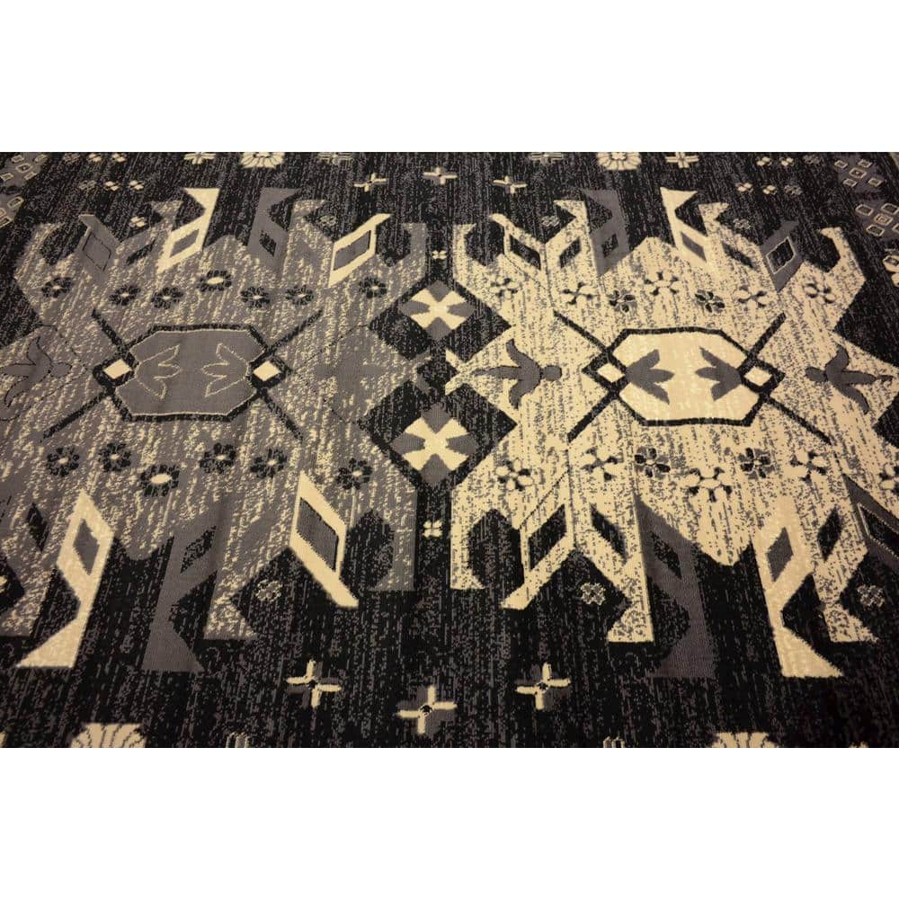 Black and Gray 8' x 10' Synthetic Rectangular Area Rug