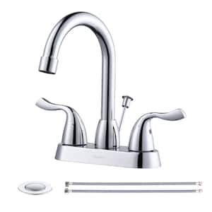 4 in. Centerset Double Handle High Arc Bathroom Faucet with Drain Kit Included in Polished Chrome