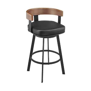 Idris 30 in. Vintage Black Metal Bar Stool with Faux Leather Seat