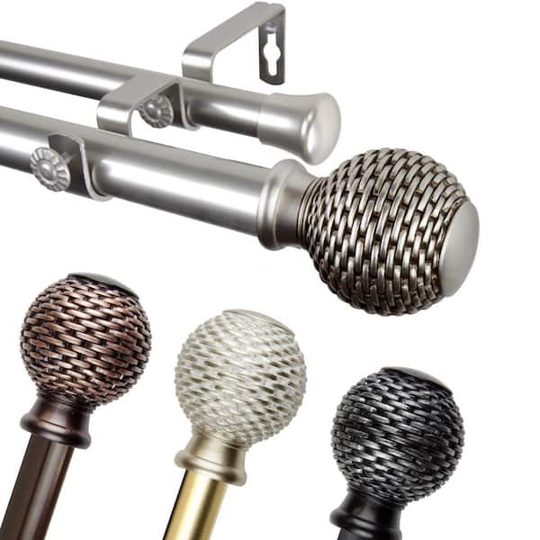 EMOH 1" Dia Adjustable 66-120" Double Curtain Rod in Gold with Talitha Finials
