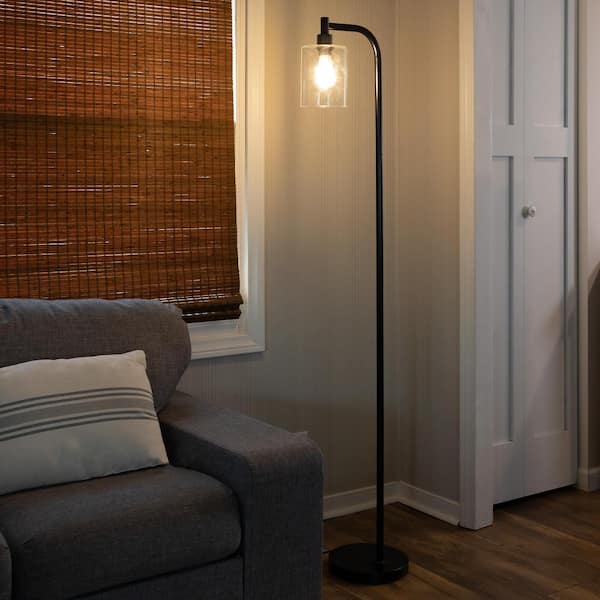Lavish Home 65.75 in. Tall Black Standard Modern Floor Lamp with Glass Shade and LED Edison Bulb