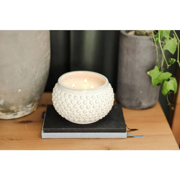 6.38 in. Ceramic Ivory Hobnail Candle  (23 oz.)