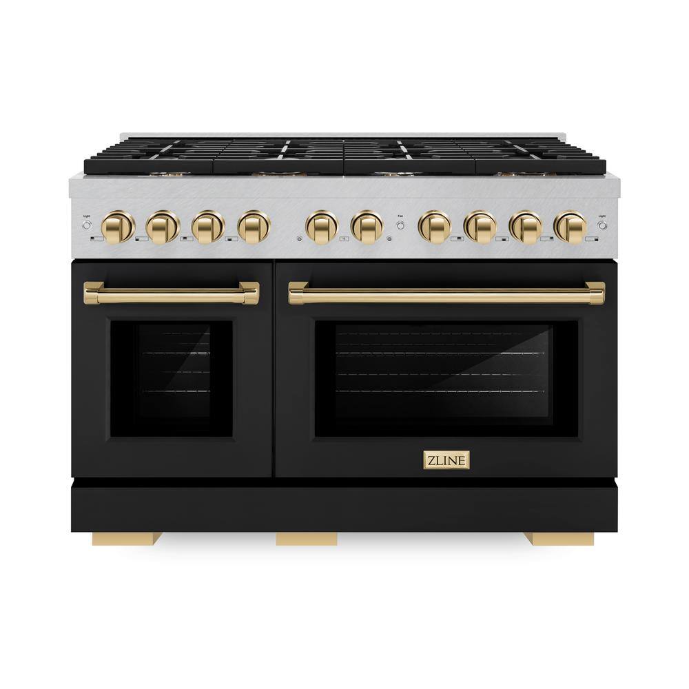 Autograph 48 in. Paramount Double Oven Gas Range with 8 Burners in Satin Steel with Black Doors and Gold Accents price history on PriceWatchPro
