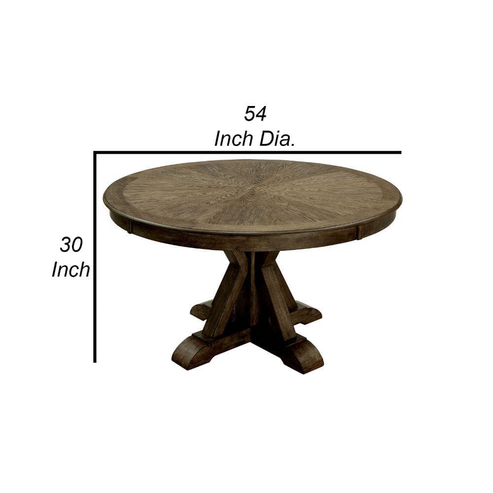 Light Oak Brown Round Wood Pedestal Dining Table for Four