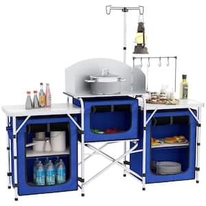 18.9 in. Blue Aluminum Cook Station, 5 Drawer Portable Folding Camp Kitchen Door and Drawer Combo Unit