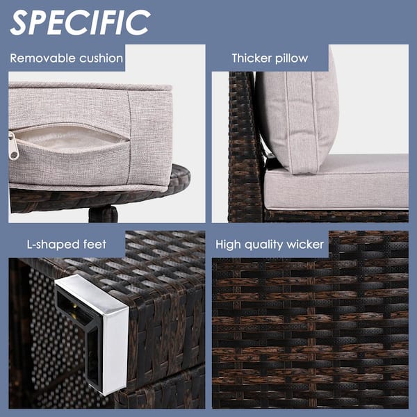 Brown 9-Piece Wicker Outdoor Sectional Set, Patio Half-moon