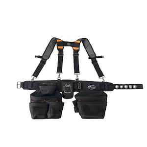 Professional Carpenter's 2 Pouch Tool Storage Suspension Rig with LoadBear Suspenders in Black