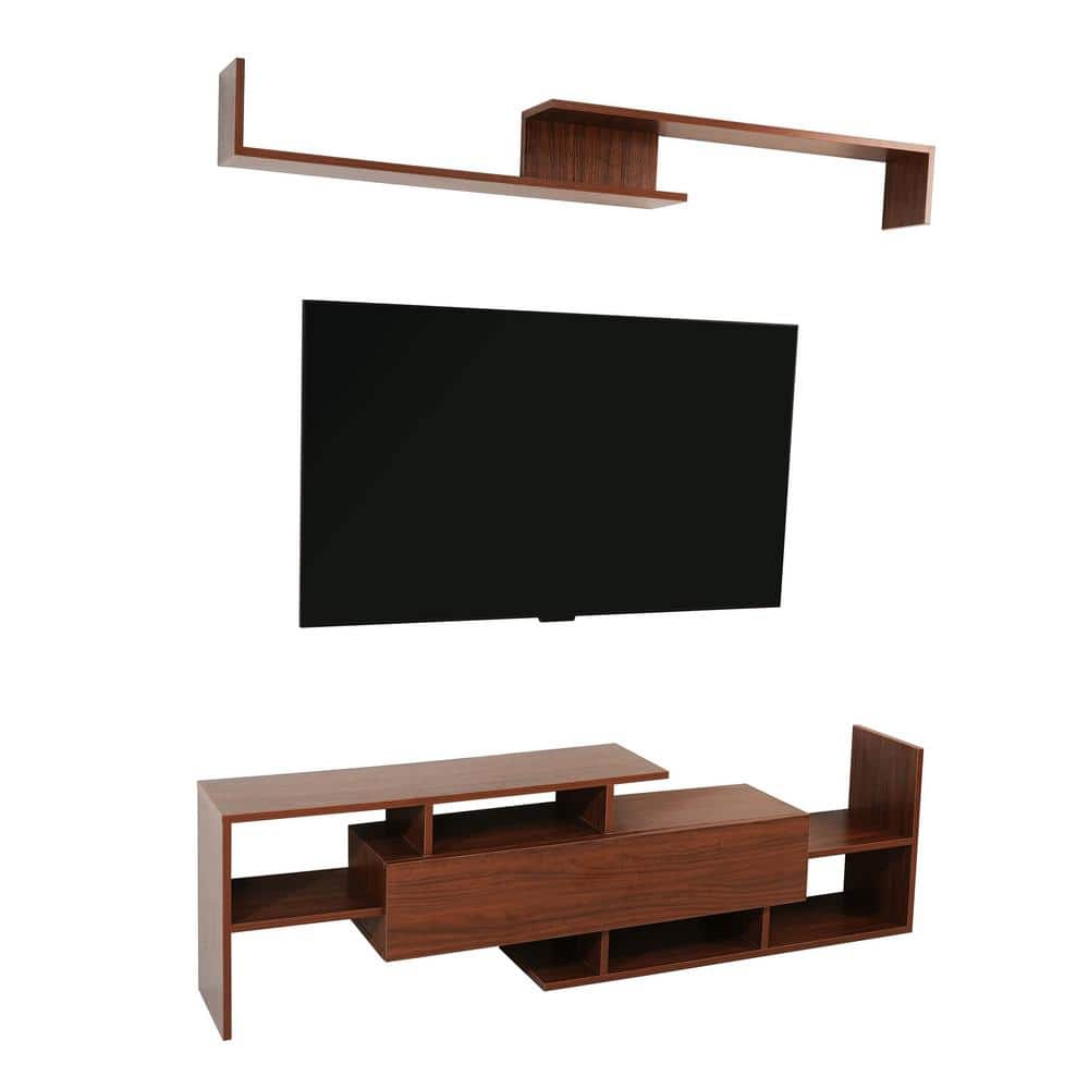 Leisuremod Surrey Modern Walnut TV Stand with MDF Shelves and Bookcase ...