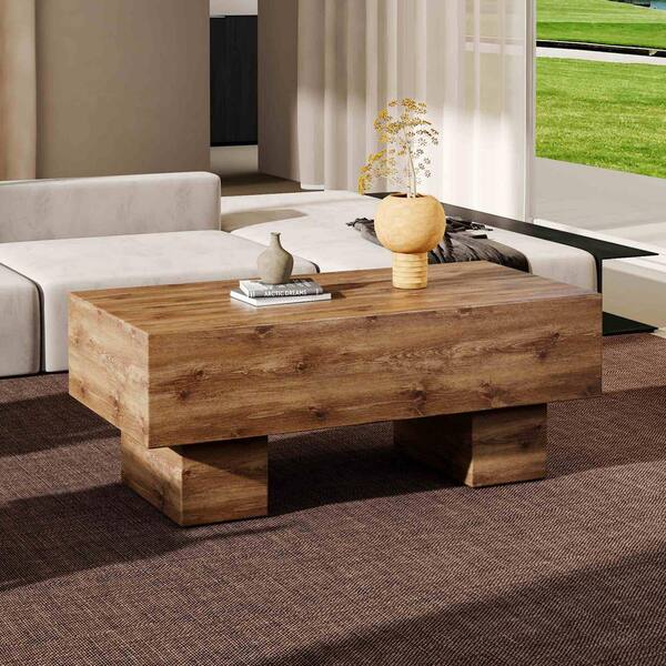 Polibi Modern 43.3 in. Natural Rectangle Wood Coffee Table