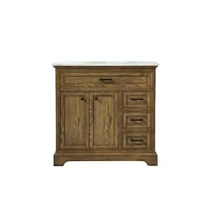 Timeless Home 36 in. W x 21.5 in. D x 35 in. H Single Bathroom Vanity in Driftwood with White Marble