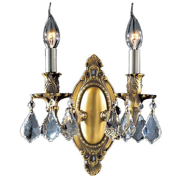 Worldwide Lighting Windsor 2-Light Antique Bronze Sconce with Clear Crystal