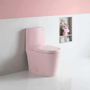 15 5/8 in. 1-Piece 1.1/1.6 GPF Dual Flush Elongated Toilet in Pink with Soft-Close Seat