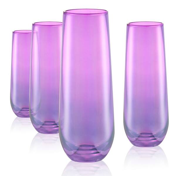Elegant Black/Purple Glass Champagne Flutes Set of 4 