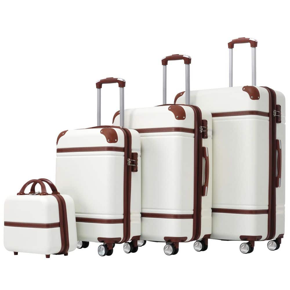 4 Piece White Hardshell and Cosmetic Case Spinner Luggage Set with TSA Lock Lightweight