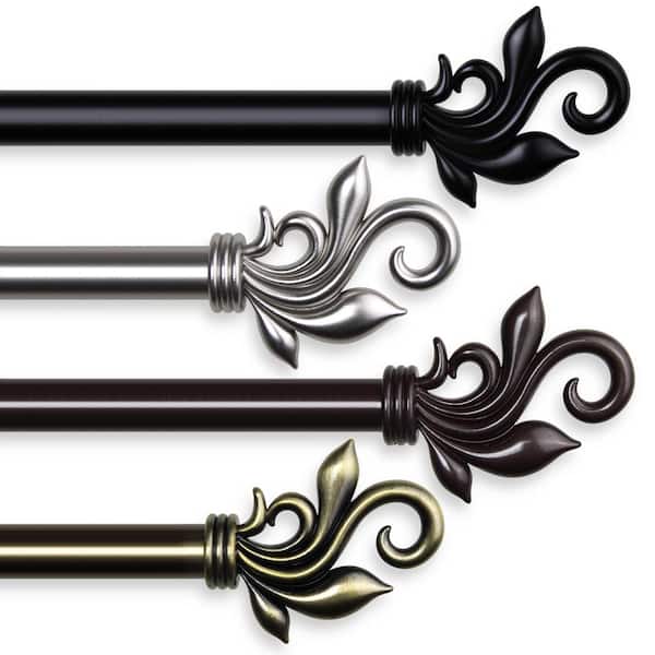 Rod Desyne 66 in. - 120 in. Telescoping Single Curtain Rod Kit in Black with Delilah Finial