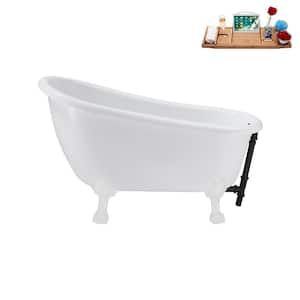 53 in. Acrylic Clawfoot Non-Whirlpool Bathtub in Glossy White with Matte Black Drain And Glossy White Clawfeet
