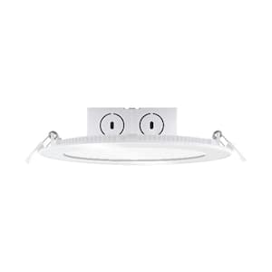 6 in. Canless 2700K, 65-Watt Equivalent, White Round Dimmable Flat LED Recessed Downlight with J-Box Included