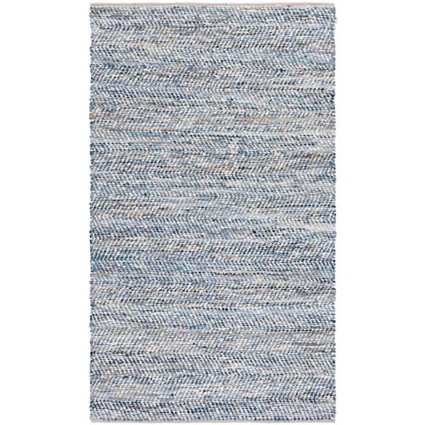 Natura 10 ft. x 14 ft. Blue/Ivory Chevron Striped Distressed Area Rug