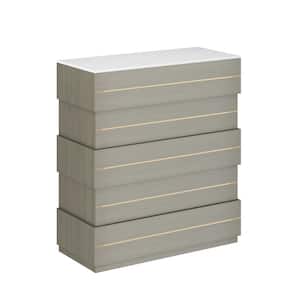 5-Drawer Gray Wood with Gold Trim Vertical Nightstands Modern Accents Cabinet Storage Chest 35.4 in. W x 15.7 in. D