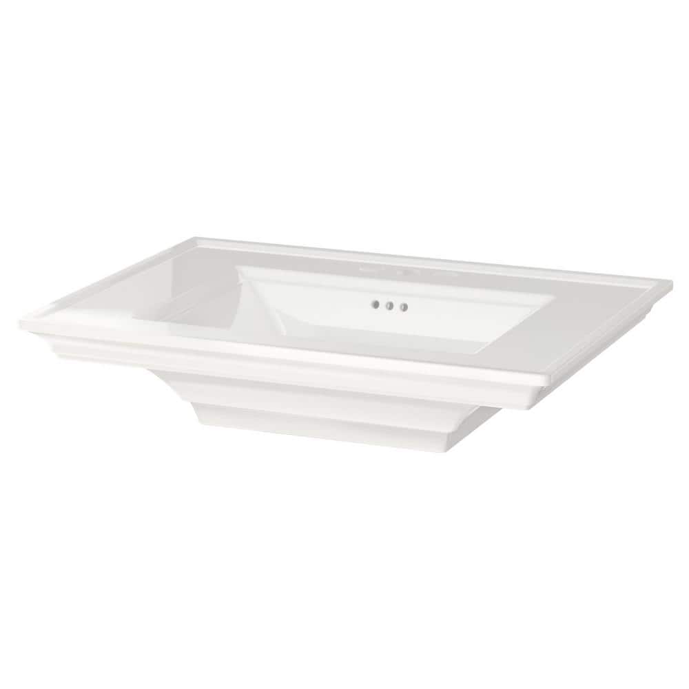 White Ceramic Rectangular Pedestal Bathroom Sink with Overflow