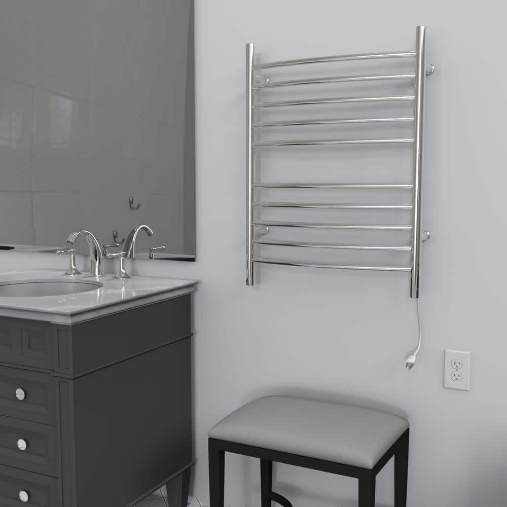 Polished Stainless Steel Curved 10-Bar Wall Mounted Towel Warmer