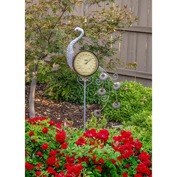 Poolmaster Outdoor Thermometer Garden Stake and Backyard dcor - Peacock