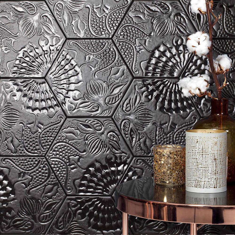 Gaudi Lux Black Porcelain Hexagon Wall and Floor Tile