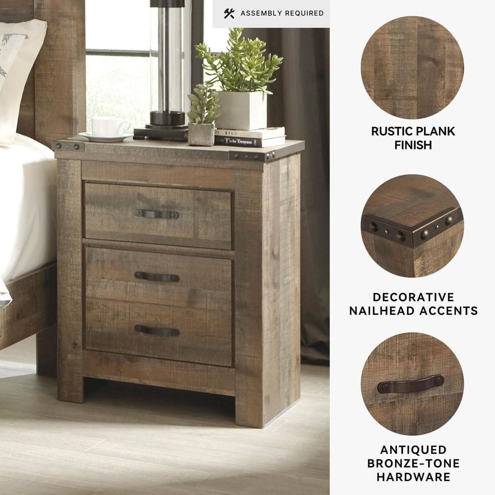 Trinell Brown 2-Drawer 24.72 in. W Nightstands - thumbnail 4