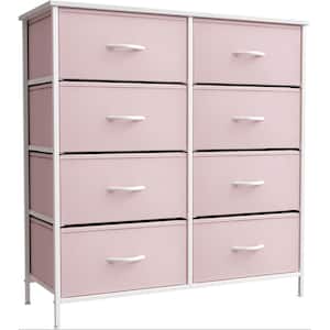 31.5 in. L x 11.75 in. W x 32.12 in. H 8-Drawer Pink Dresser Steel Frame Wood Top Easy Pull Fabric Bins