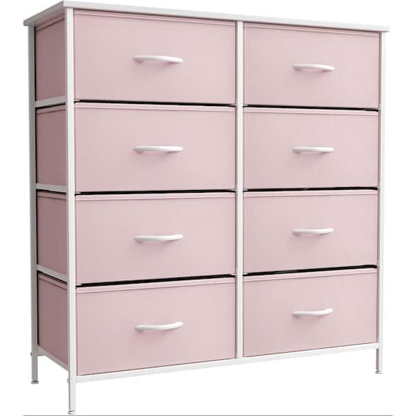 Sorbus 31.5 in. L x 11.75 in. W x 32.12 in. H 8-Drawer Pink Dresser Steel Frame Wood Top Easy Pull Fabric Bins