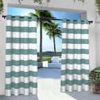 Cabana Stripe Teal Stripe Light Filtering Grommet Top Indoor/Outdoor Curtain, 54 in. W x 84 in. L (Set of 2)
