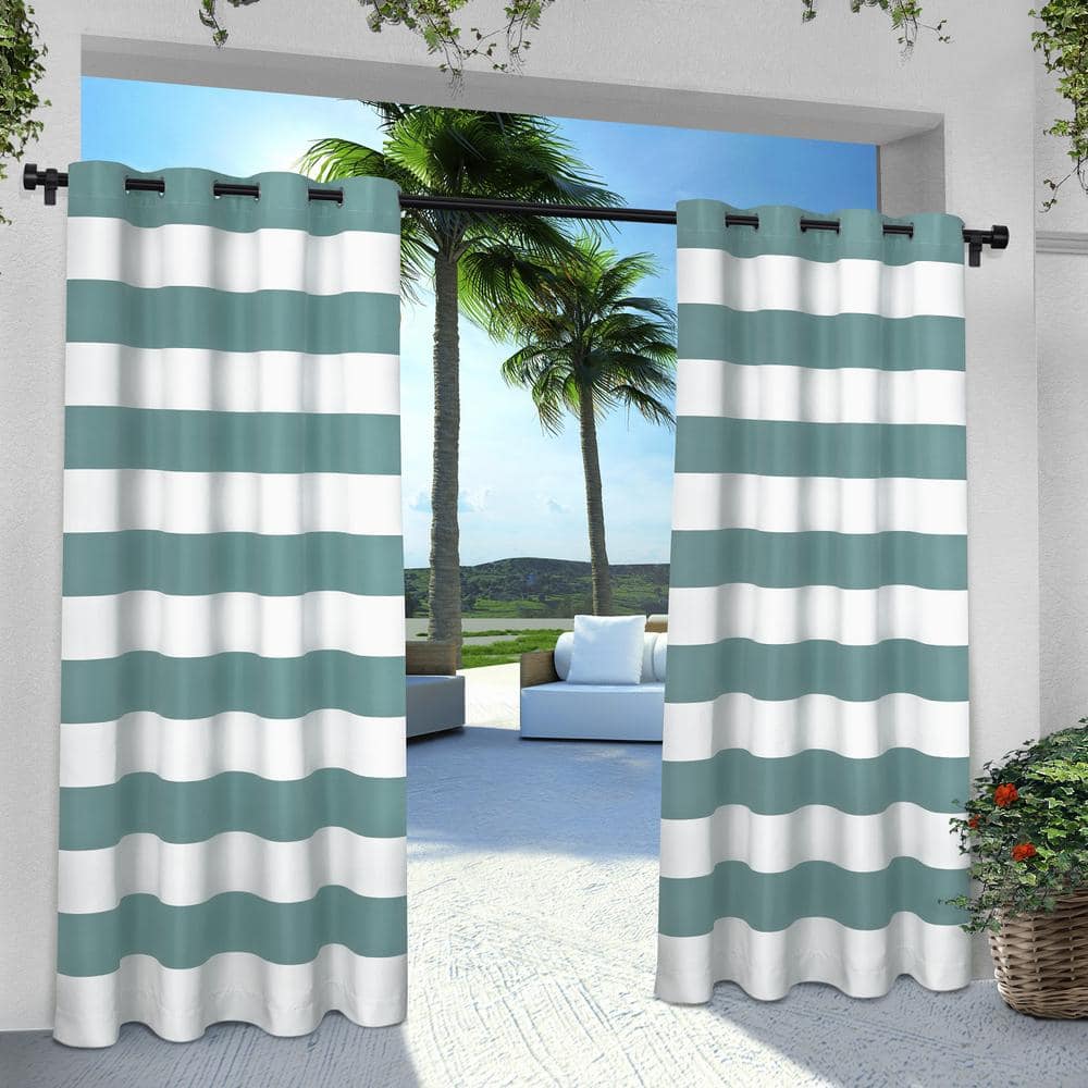 Cabana Stripe Teal Stripe Light Filtering Grommet Top Indoor/Outdoor Curtain, 54 in. W x 96 in. L (Set of 2) price history on PriceWatchPro